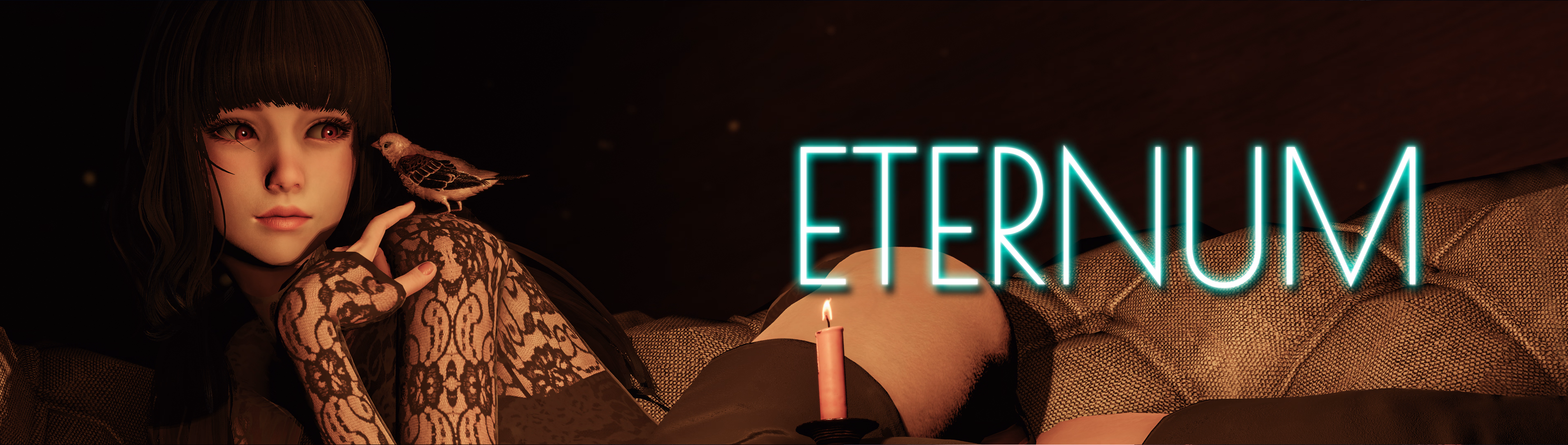 Eternum cover art featuring a glowing virtual reality sci-fi world