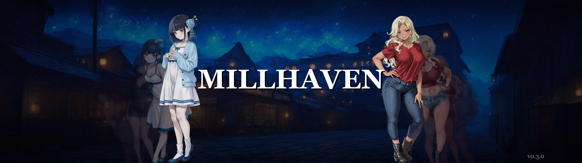 Millhaven cover art for the 2DCG dating sim by Suckulent Games