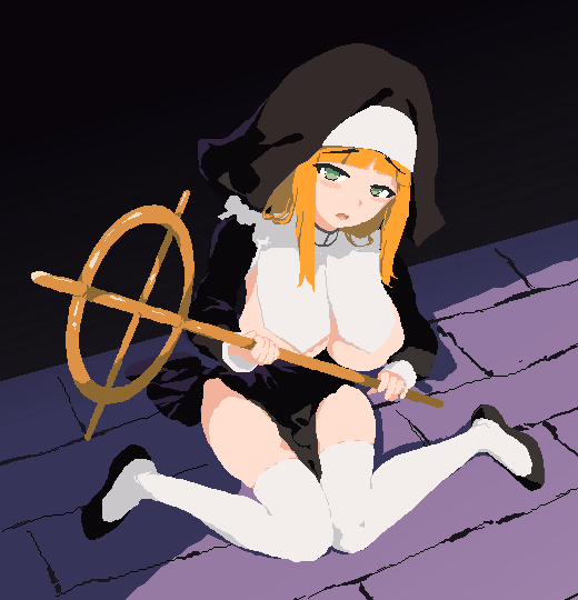 Novice Sister Leticia - 2DCG side-scrolling platformer scene with the female protagonist in action