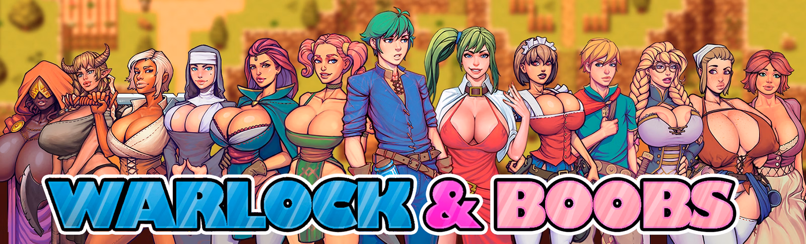 Warlock and Boobs cover art featuring the protagonist in a hand-drawn fantasy world